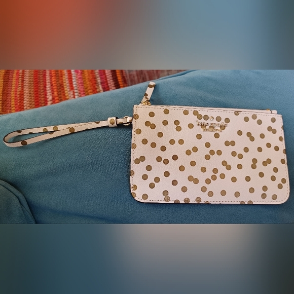 kate spade Handbags - Kate Spade gold polka dot envelope wristlet zipper closure